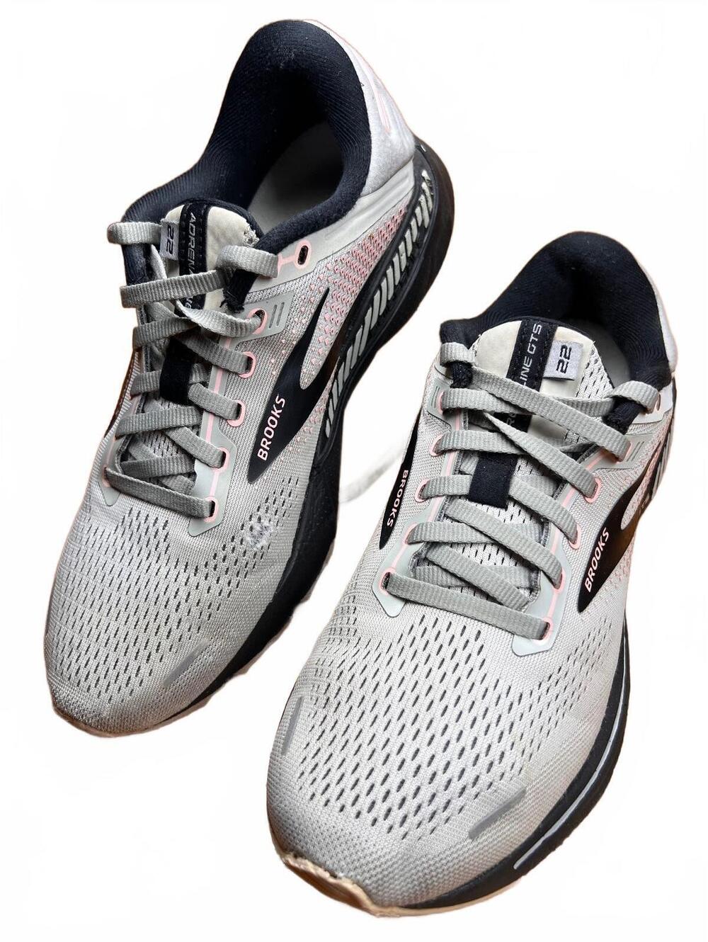 Brooks Adrenaline GTS 22 Running Shoes - Gray, Black, and Pink Size 8.5 B